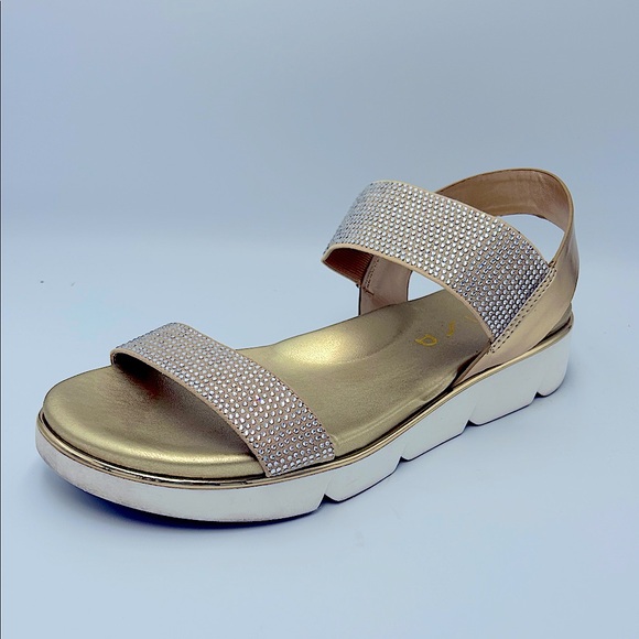 Unisa Shoes - Unisa Rhinestone Embellished Gold Metallic Sling Back Comfort Sandals 9.5